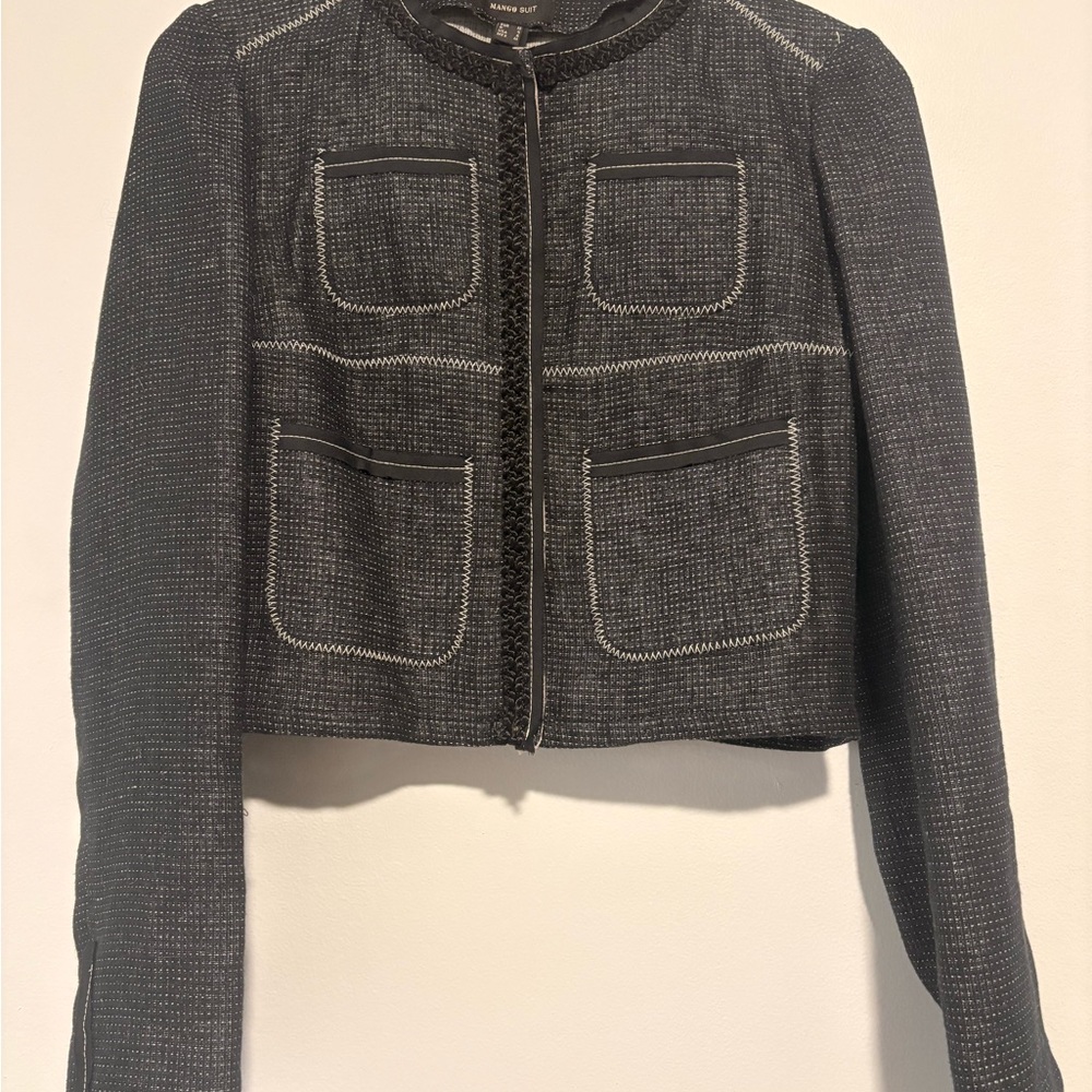 Mango Black & Gray Tweed Cropped Blazer and matching skirt